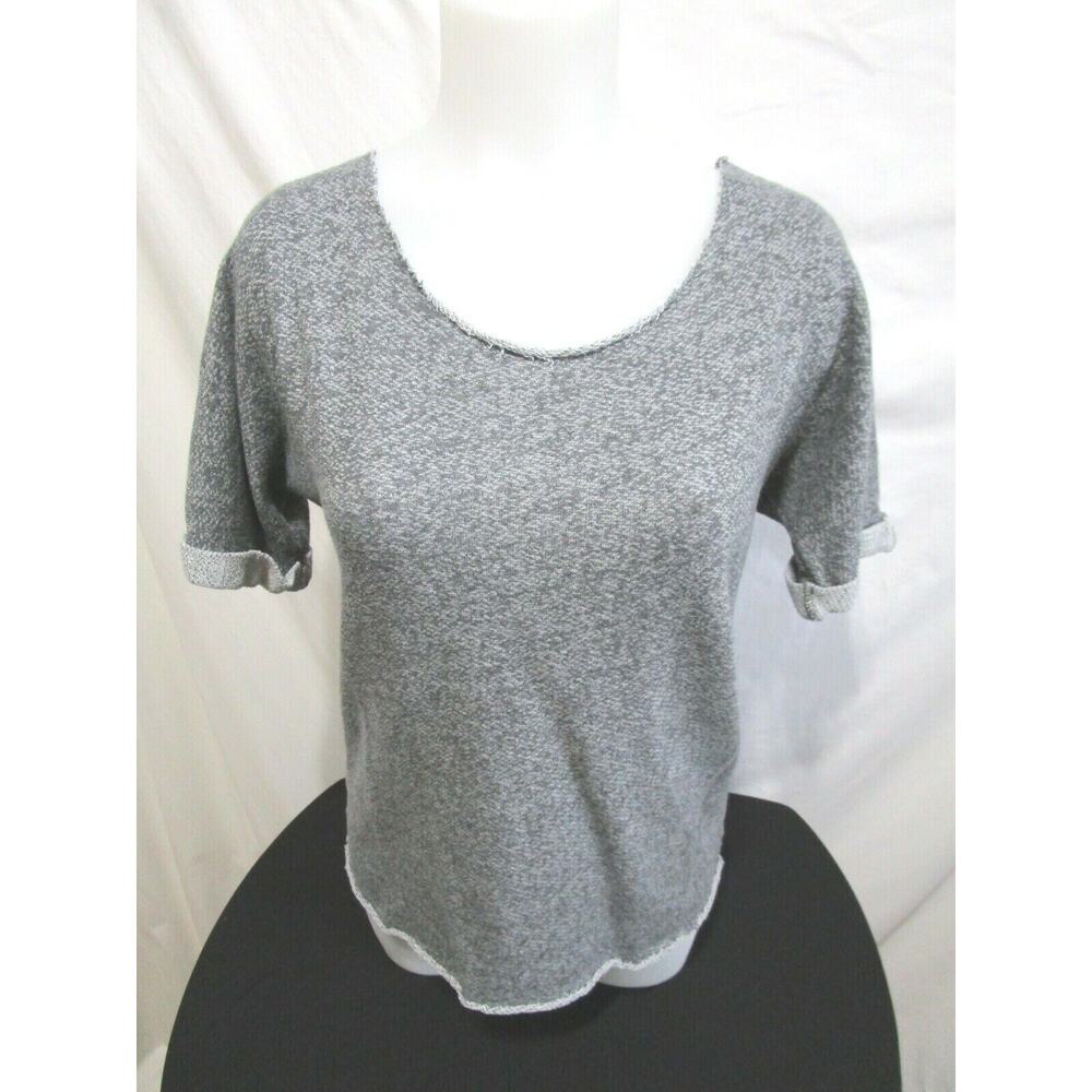 EUC! Whetherly Short Sleeve Cut Off Gray Scoop Neck Sweatshirt Top Women Sz M
